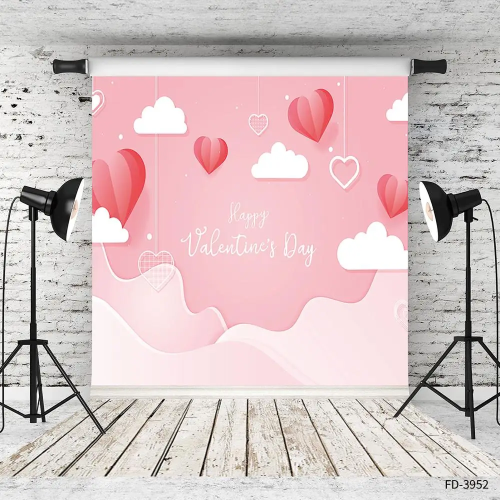 Photography Backdrop Hearts Clouds Ripple Pink Backgrounds Vinyl Cloth for Lovers Valentine's Day Wedding Photoshoot Fond Photo