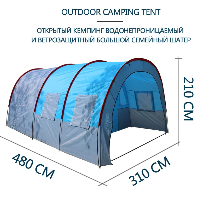 Large Camping Tent Waterproof Canvas Fiberglass 8 10 Family Tunnel Equipment Outdoor Mountaineering Party Gift Uv Protection