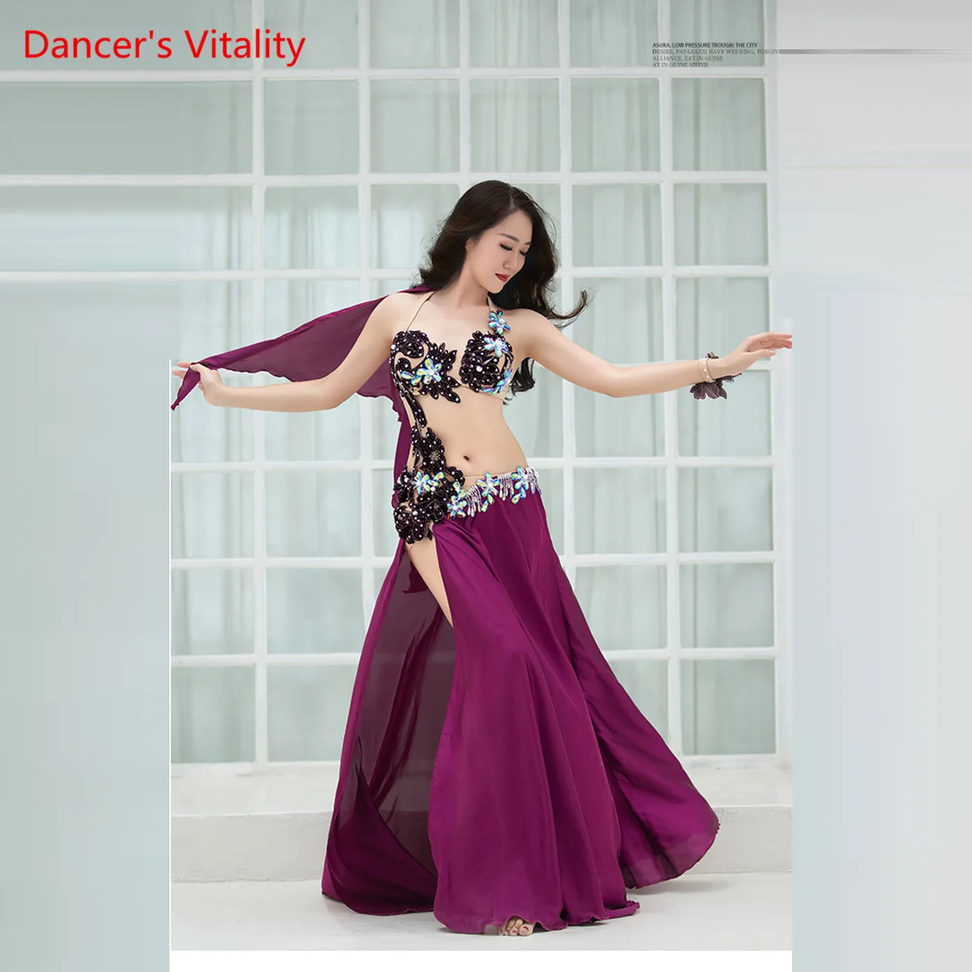 Women Spandex and Silk Satin Belly Dance Costume Belly Dance Set Professional Belly Dance Girls Bra+Skirt 2pcs