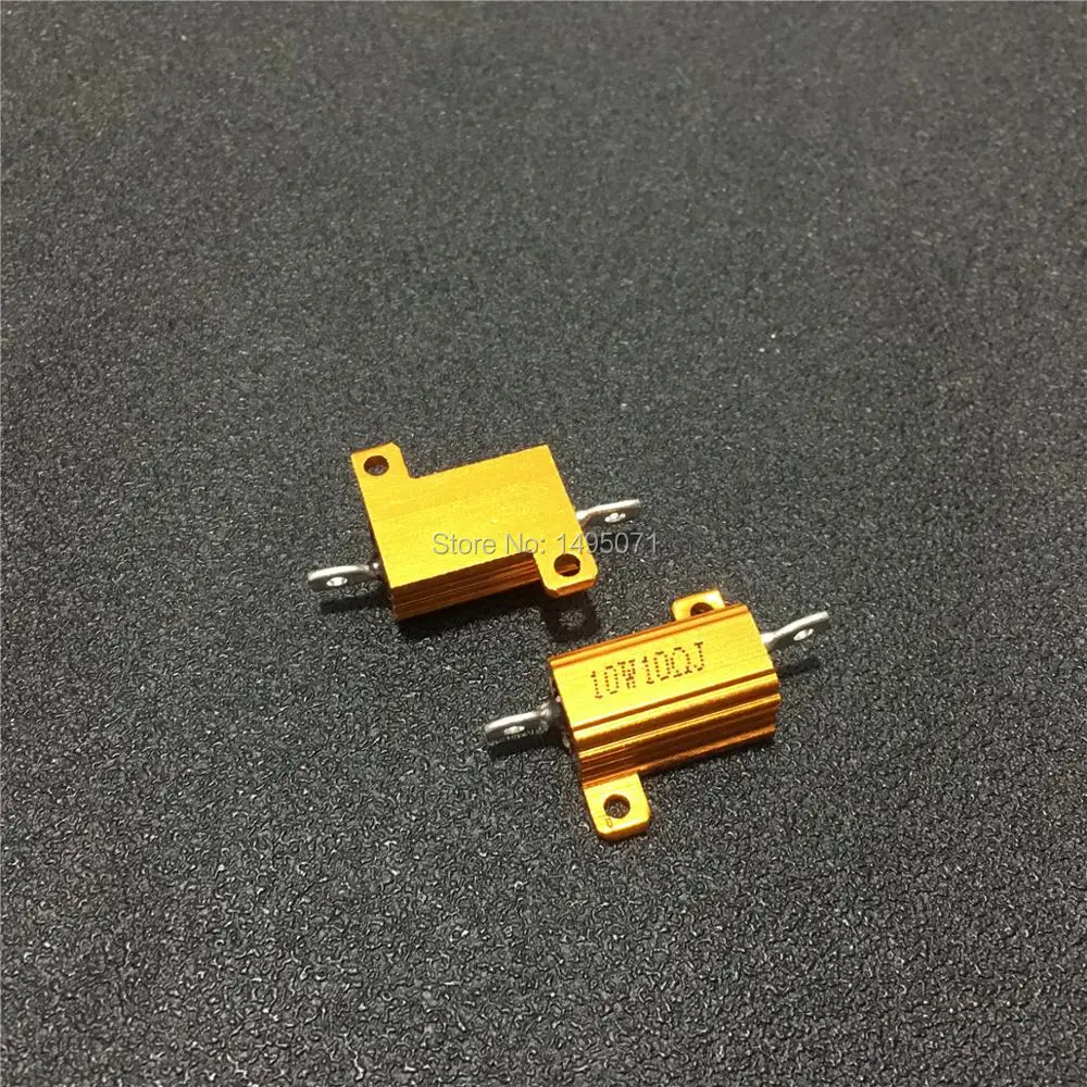 2pcs/Lot RX24 10W 0.1R to 10K Ohm Aluminum Shell Case Power Wirewound Resistor Golden Metal Housing 5% Class J