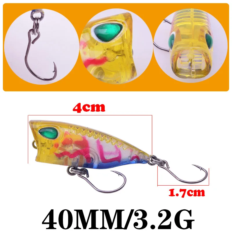 1pcs Mini Popper Fishing Lures 4cm 3.2g Topwater Floating Artificial Hard Bait Japan Minnow Trout Bass Carp Single Hooks Tackle