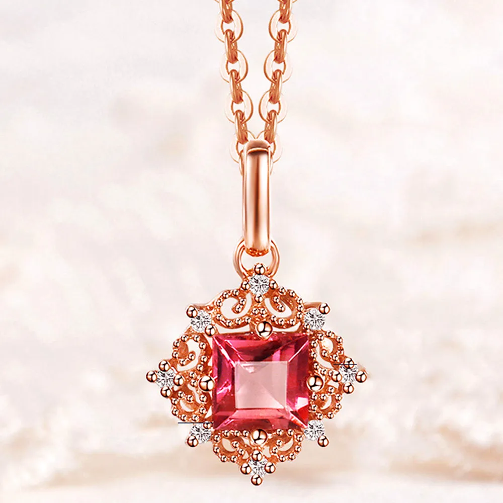 Vintage carving small Ruby gemstones red crystal pendant necklaces for women diamonds Rose gold color choker jewelry bijoux gift view 2