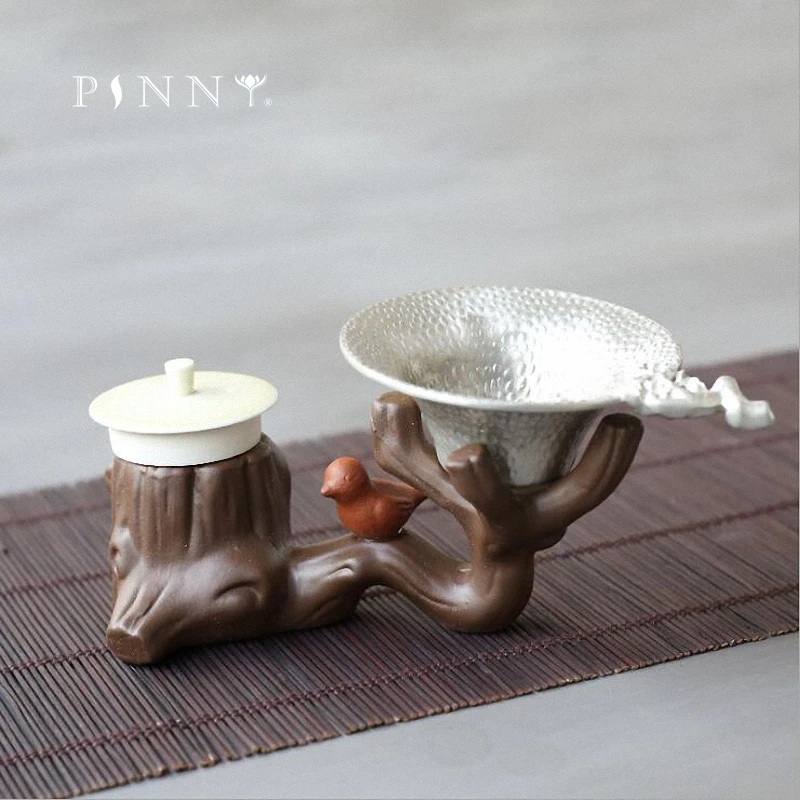 PINNY Purple Clay Tea Pets Ornaments Stump Teapot Lid Support Kung Fu Tea Accessories Tea Strainers Palm Tea Ceremony Decoration