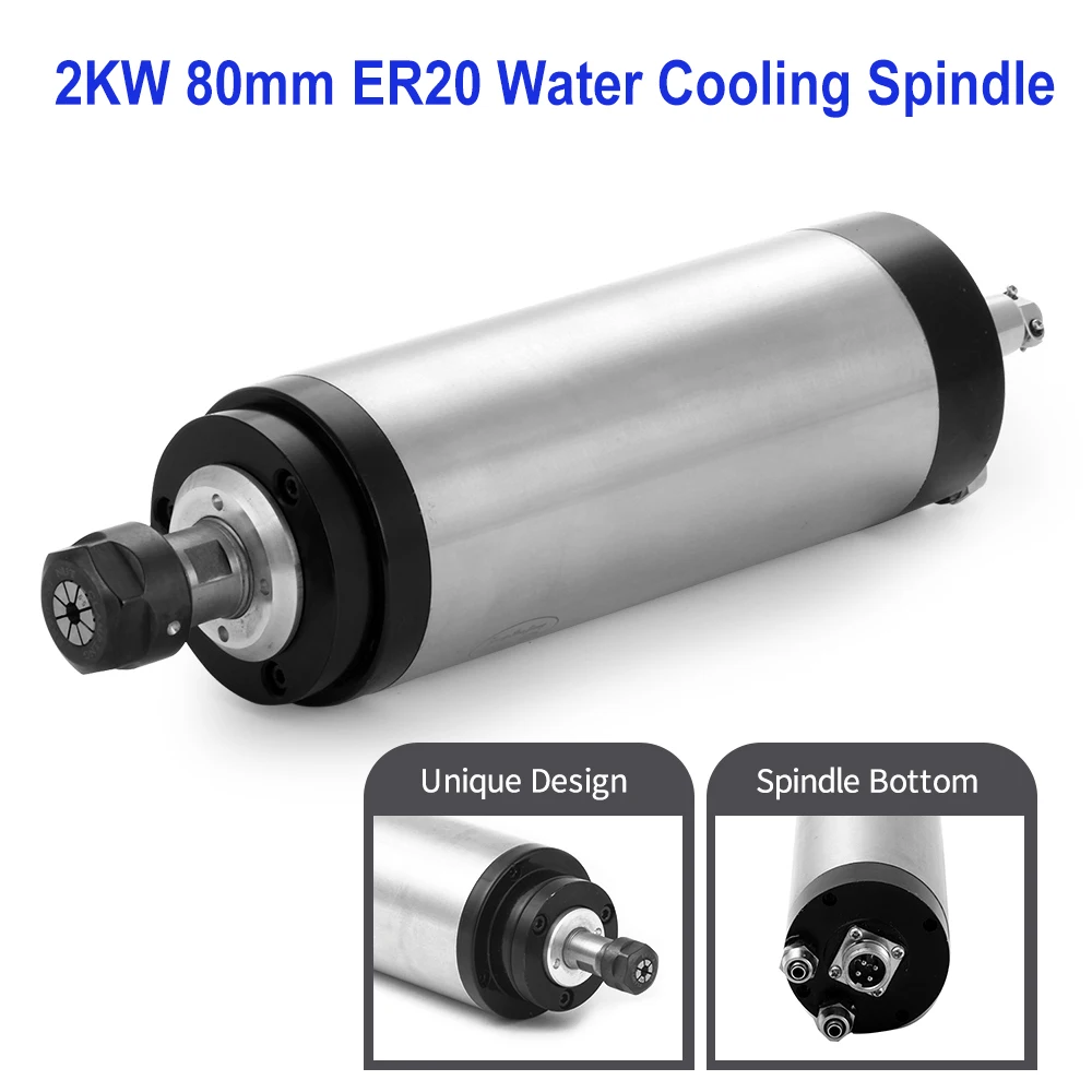 2.2KW มอเตอร์ระบายความร้อนด้วยน้ำชุด CNC Milling แกน2.2KW + 2.2KW อินเวอร์เตอร์ + 80มม.แกน + ER20 collet สำหรับ CNC Router