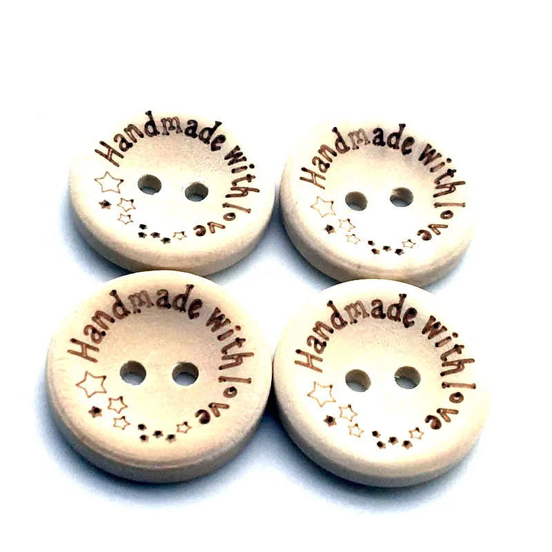 15/20/25mm Handmade With Love DIY Round Wooden Buttons Natural Color Buttons For Scrapbooking Crafts Sew Button SC253