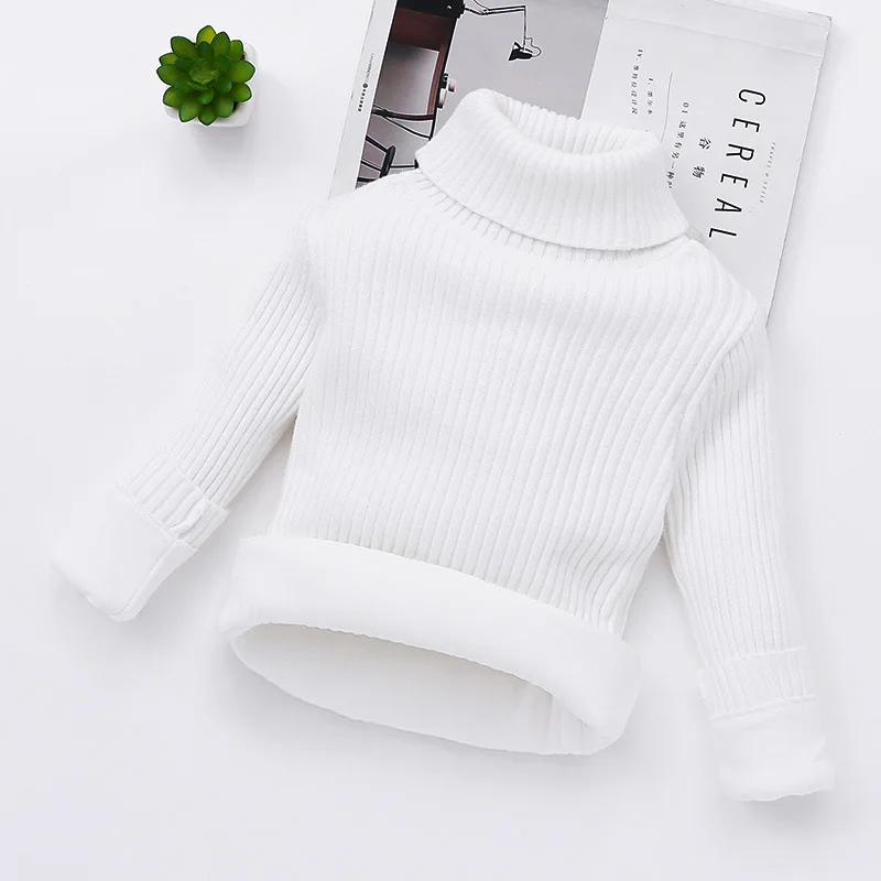 2-14 Boy Winter Fashion Striped Kids Plush Warm Sweater Long-Sleeve Girls Clothes Child Coat Turtleneck Knitted Sweater Outwear