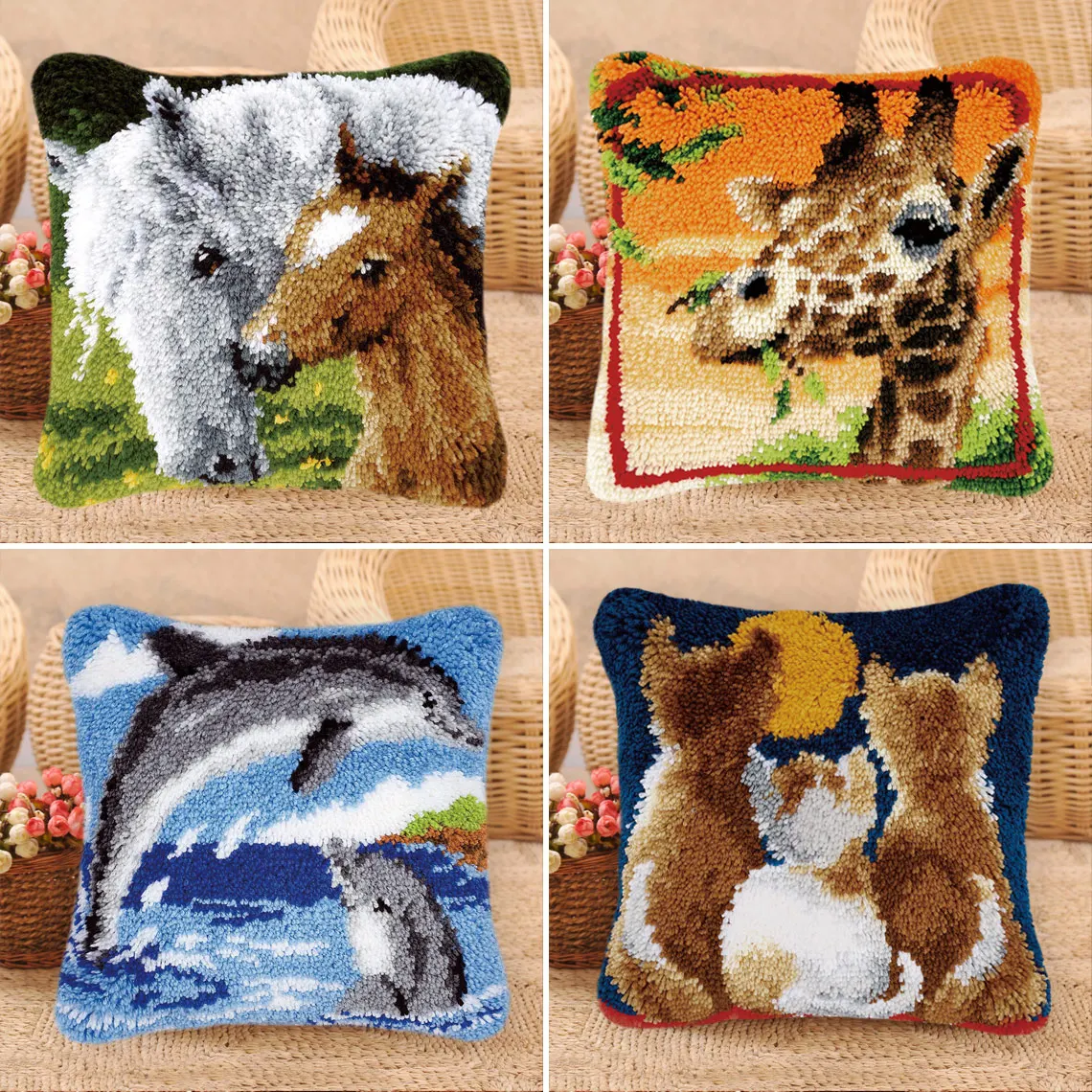 Kit de gancho de pestillo de dibujos animados Smyrna kussen, botones de almohada Knopen, botón de cojín Knoopkussen Pakket Coussin, ganchillo Loquet Kussen Haken