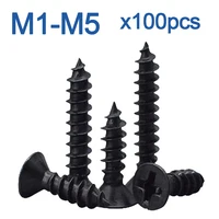 100 unids/lote tornillo autorroscante de cabeza plana avellanada cruzada M1 M1.2 M1.4 M1.5 M2 M2.6 M3 M3.5 M4 M5 Phillips de acero al carbono negro