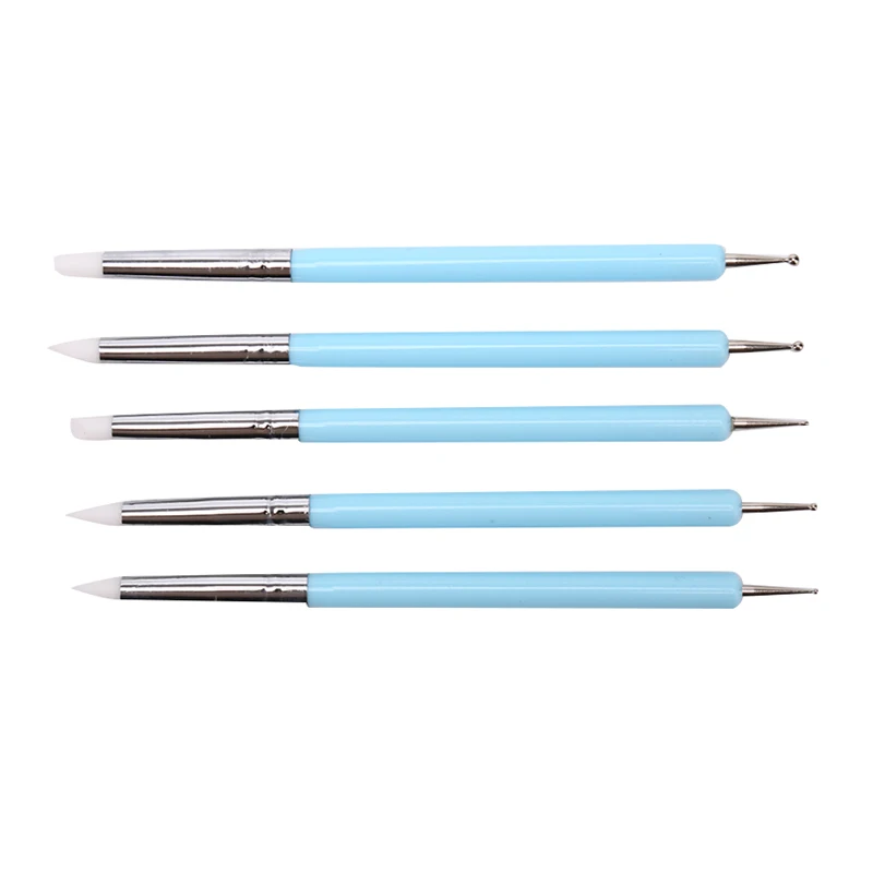 5pcs 2 Way Pottery Clay Ball Styluses Polymer Clay Sculpture Tool Nail Art Carving Modeling Tools Silicone Shapers Dotting Tool