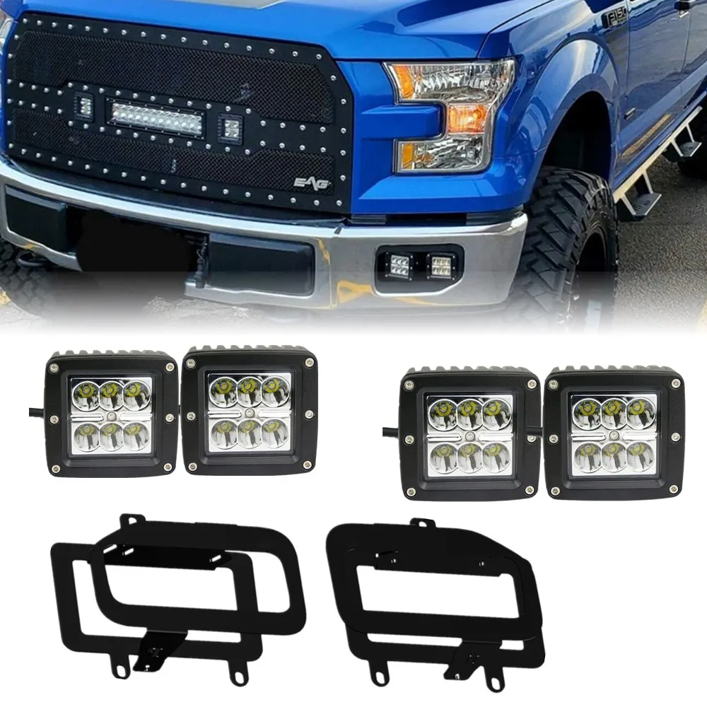 Car 24W Front LED Pod Fog Light Lamp Mount Brackets Kit For Ford F150 2015 2016 2017