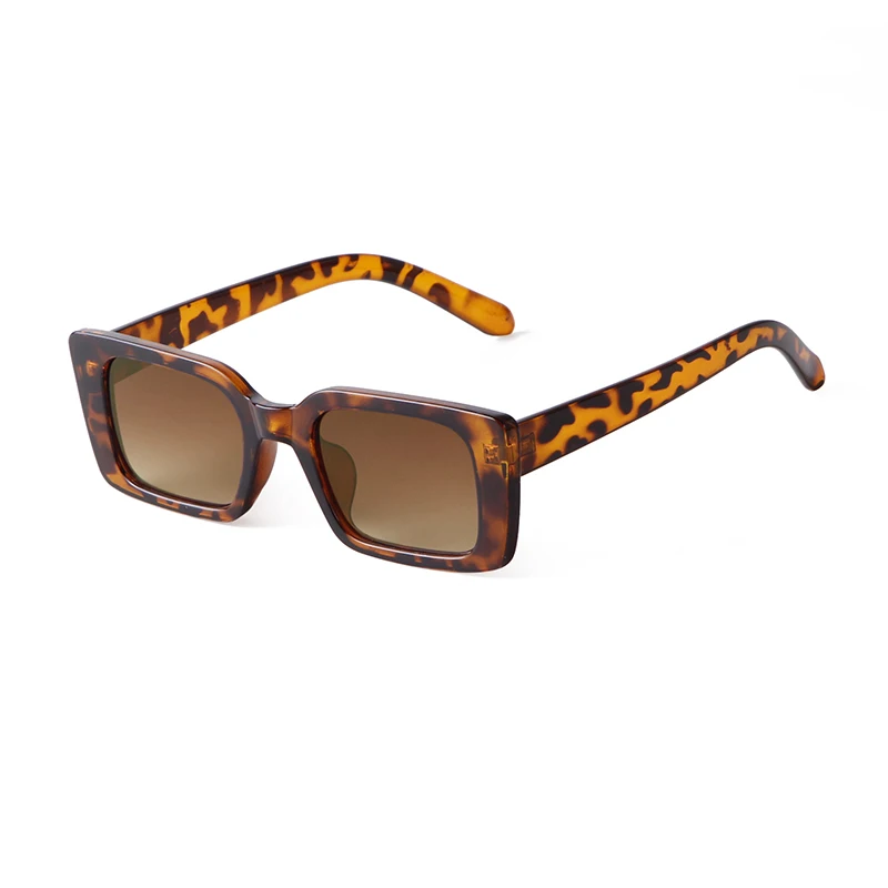 WHO CUTIE Trendy Leopard Rectangle Sunglasses Women 2024 Brand Design 90s Retro Rectangular Square Shades Sun Glasses Men Female