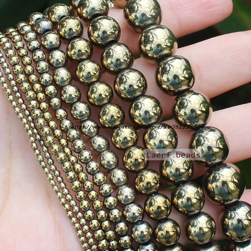 Shining!Natural Hematite Pyrite Round 2-12mm Round Loose beads,For DIY Jewelry Making !We provide mixed wholesale for all items!