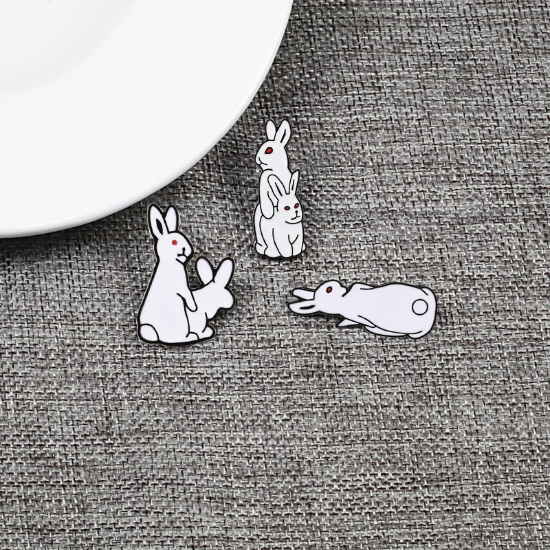 Evil White Rabbit Enamel Pin Creative Bunny Brooches Funny Animal Lapel Pins Denim Jackets Bag Cartoon Badges Cute Jewelry Gift