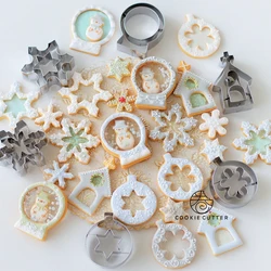 6Pcs Christmas Cookie Mold Christmas Crystal Ball Snowflake Cookies Gift Christmas Pattern Mold DIY Baking Tools Stainless Steel