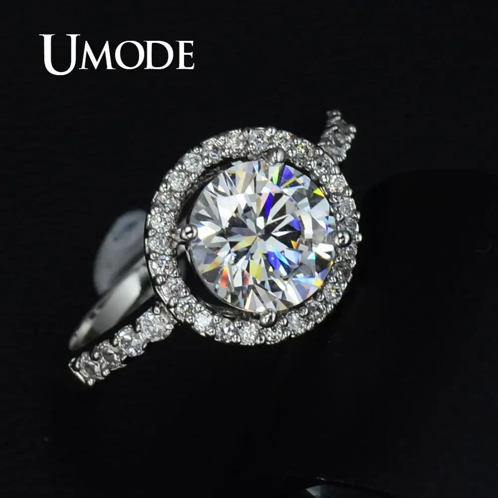 

UMODE Hollow Round Ring for Women AAA+ 2ct Cubic Zirconia Rings Engagement Wedding Ring Femme Girls Fashion Jewelry Gifts UR0012