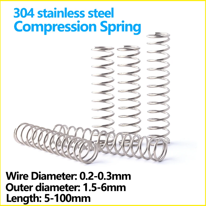 Stainless Steel Compression Spring Wire Diameter 0.2mm 0.3mm  0.4mm 304 SUS Shock Absorbing Pressure Return Compressed Springs