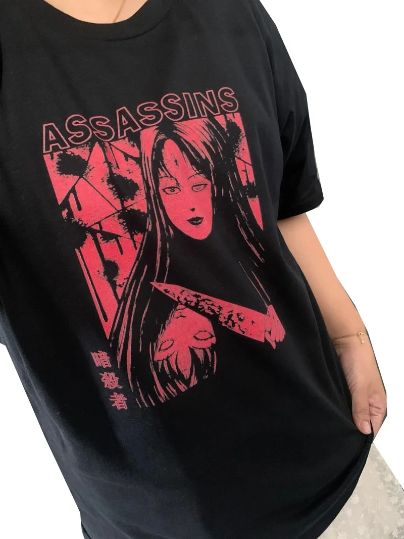 HAHAYULE-JBH Tomie Kawakami Assassins Horror Manga Gothic T-Shirt Women's Harajuku Style Japanese Anime Tshirt Female Cute  Top