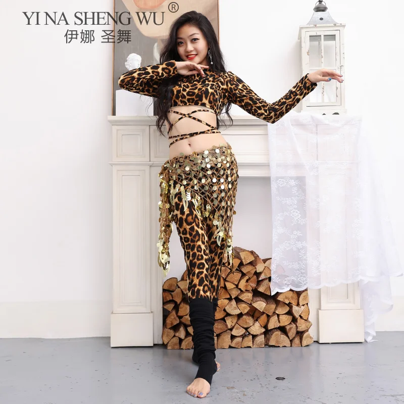 Women\'s Belly Dance Dance Leopard Practice Clothes New Sexy Hollow Trousers Tops Profession Dance Hip Scarf Bellydance Costume