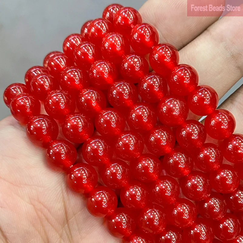 Natural Stone Red Jasper Chalcedony Jades Loose Round Beads DIY Bracelet Earrings for Jewelry Making 15\