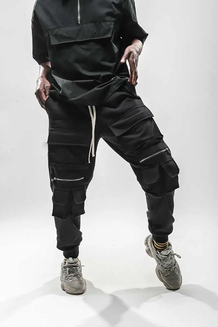 2024 Men's clothing GD Hair Stylist fashion HIPHOP Zipper Multi Pocket Casual Pants plus size costumes 27-46