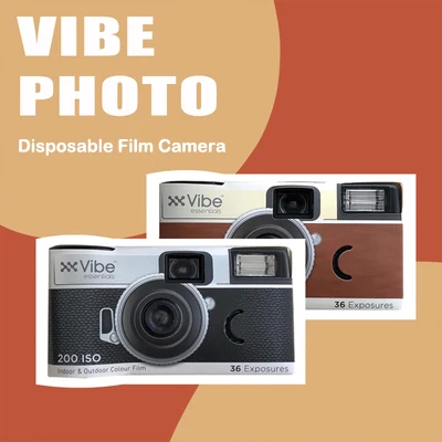 New VIBE Retro Film Camera 36 Sheets Disposable Camera 32MM Lens with Flash Photography Photo Camera（Classic black/retro red）