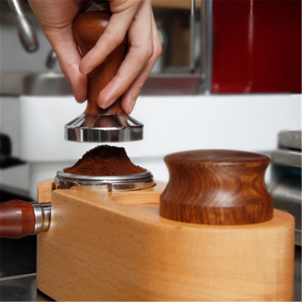 58/51MM Coffee Tamper Holder Anti-Skid Coffee Powder Hammer Pad Espresso Coffee Tamper Storage Rack Beech Wood Tamping Holder