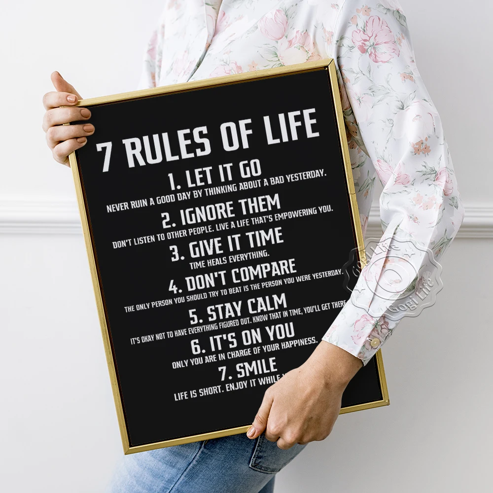 7 Rules Of Life Prints Poster, Encouraging Words Office Decorative, Inspirational Quotes Wall Art, Smile To Life Wall Stickers