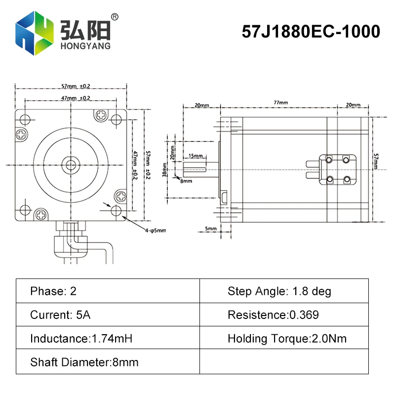 2N.M Hybrid Stepping Servo Motor Driver 2HSS57 + Nema23 Stepping Motor 57J1880EC Input Voltage DC24-48V + 3m Encoder Cable