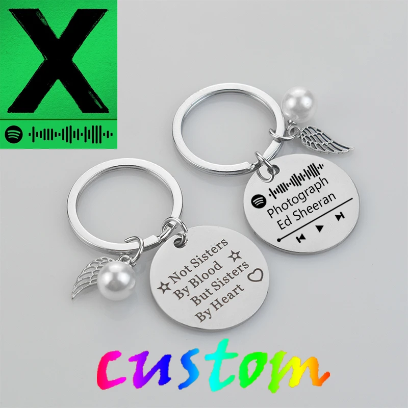 

Custom Music Code Keychain Stainless Steel Keyring Engraved Text Letters Song Code Personalized Key Chain Gift for Mom