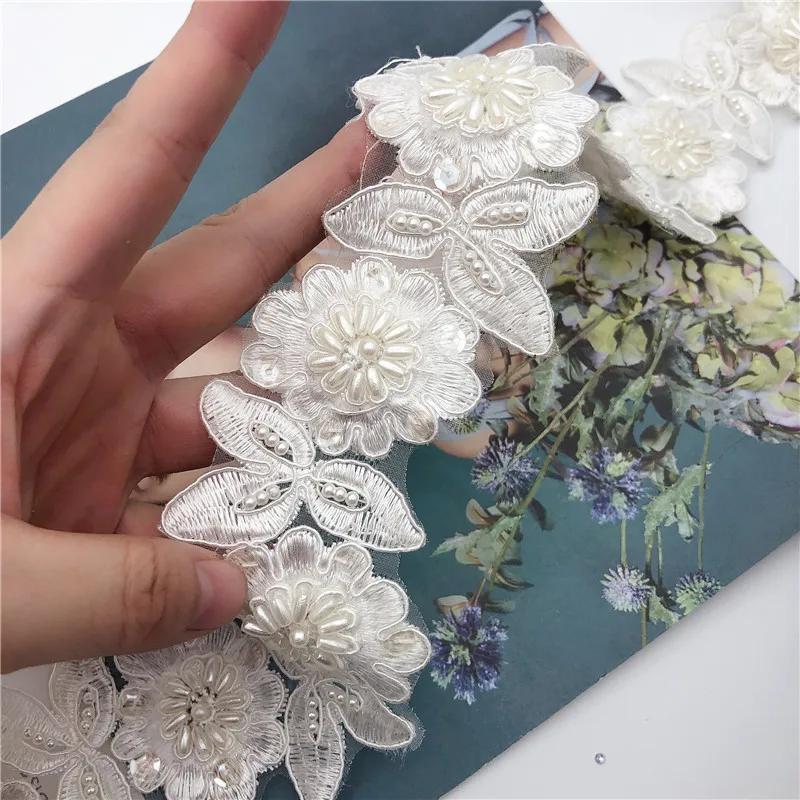 

15yards Beaded Embroidered Venise Floral Wedding Edging Bridal Lace Trimming 1.7"