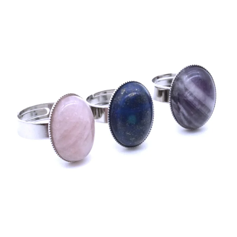 Oval Stone Ring Tiger Eye Opal  Blue White Purple Green Pink Crystal Adjustable Ring for Women Jewelry