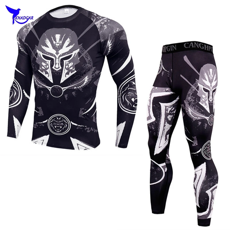 

3D Print Rashguard Running Set Compression Shirts+Tights 2Pcs Sport Suit Quick Dry Elastic Gym Fitness Workout Training Clothing