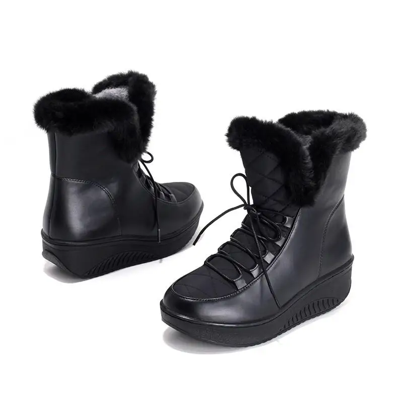 MORAZORA Plus size 35-44 New snow boots women wedges lace up ankle boots white black platform shoes warm fur winter boots female