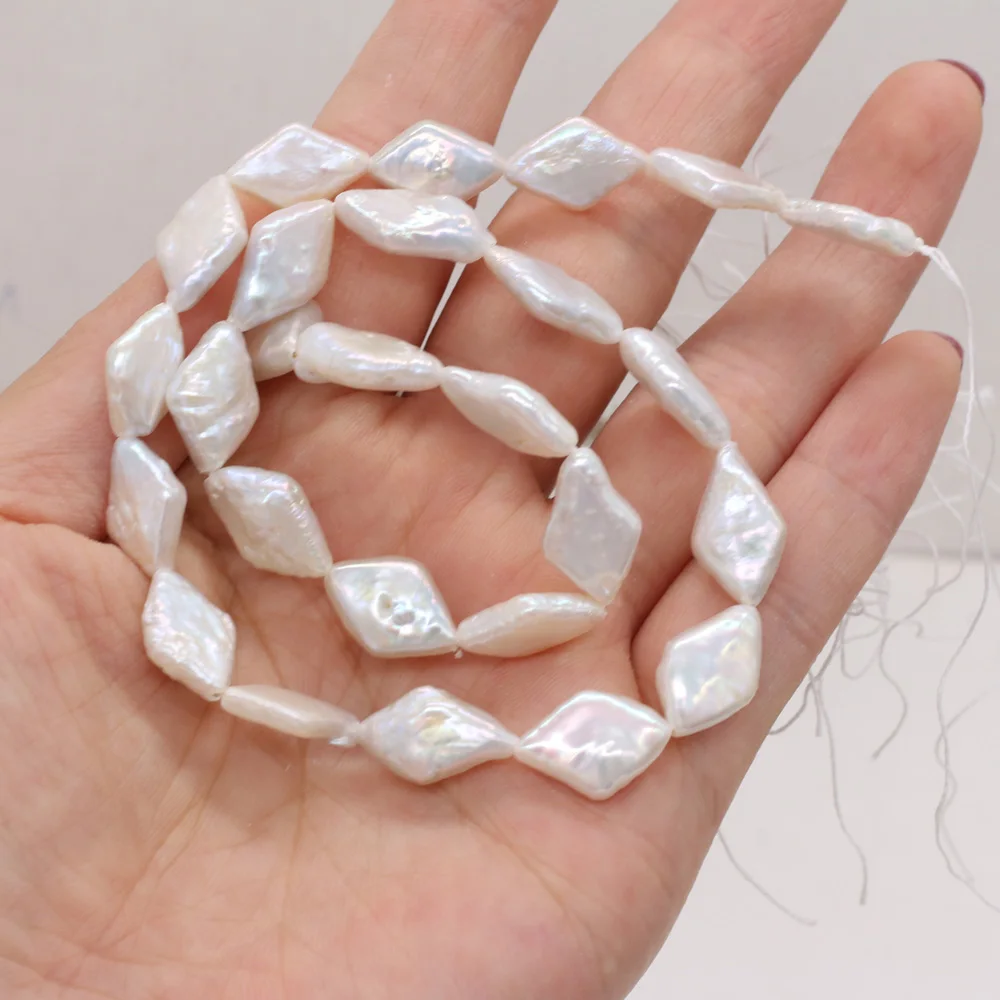Natural Freeform Rhombus Pearls Beads White Baroque Perles for Jewelry Making DIY Bracelet Necklaces Accessories 14'' Strand