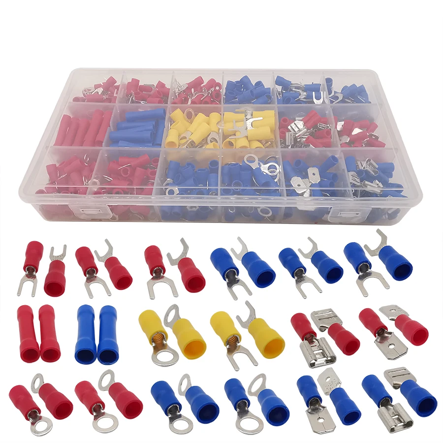 

520Pcs/Set DIY Electrical Crimp Terminal Spade Fork Wire Connectors Kit U-Type Assorted Insulated Cord Pin Cable Crimp Terminals