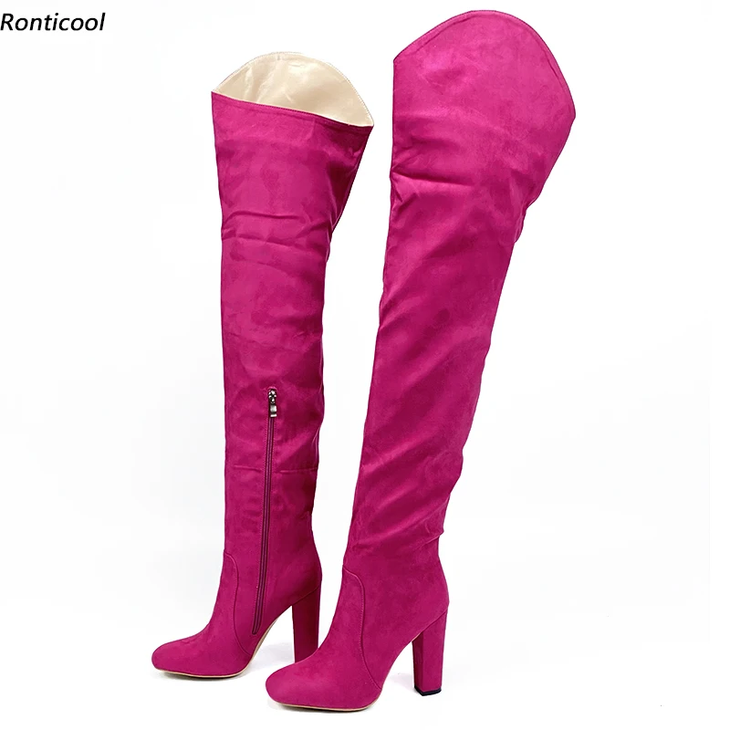 

Ronticool New Arrival Women Winter Over The Knee Boots Block Heels Squre Toe Fuchsia Camel Light Blue Dress Shoes Us Size 5-10.5