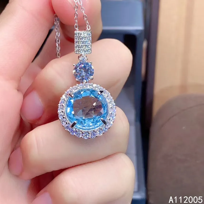 KJJEAXCMY Fine Jewelry 925 Sterling Silver inlaid Natural blue topaz Female  Miss Woman Girl New Pendant Necklace lovely