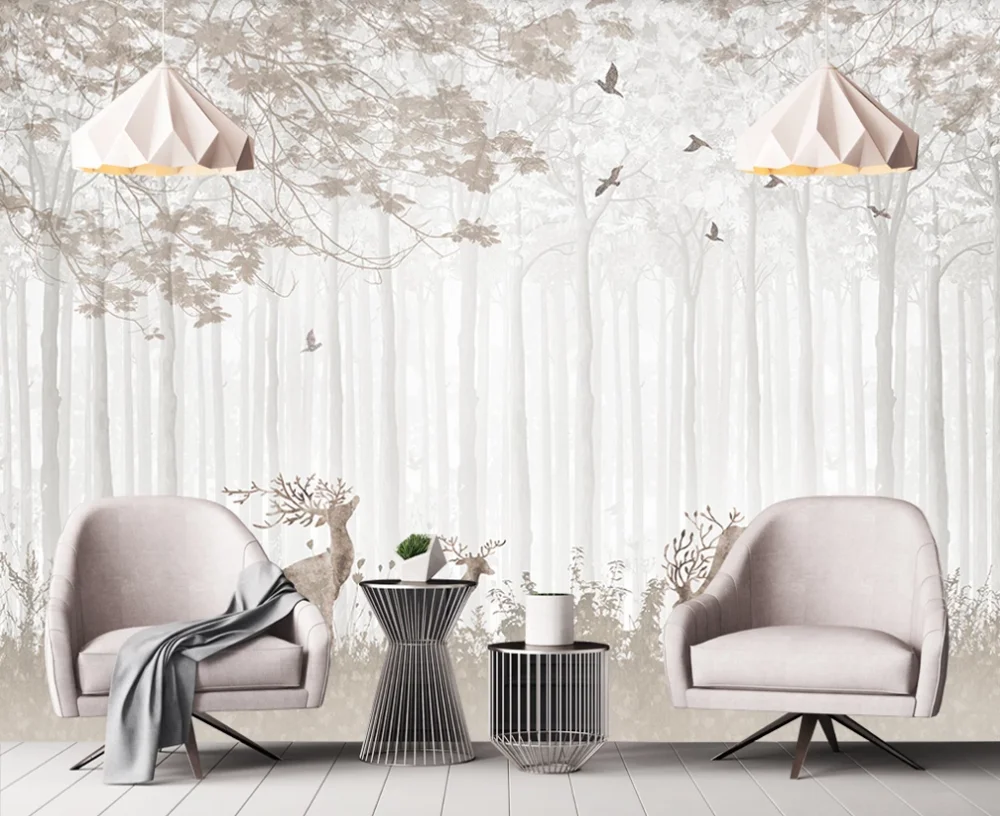 Custom Mural Wallpaper 3D Hand Painted Forest Sika Deer Background Wall