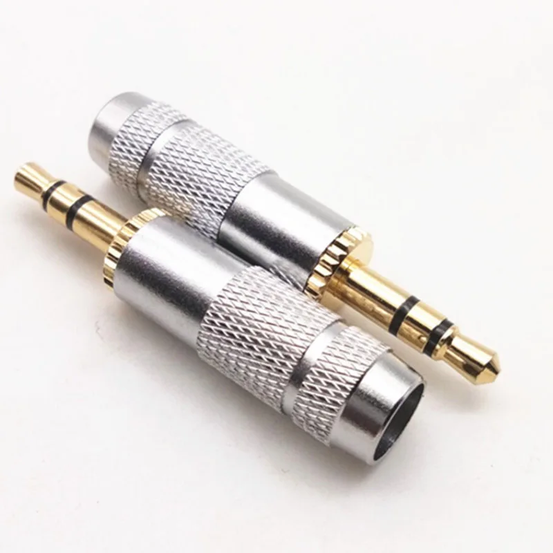 2Pcs  High Quality Silver RCA Gold Plated 3.5mm Stereo 4 Pole Headphone Jack Plug Audio Solders Connectors