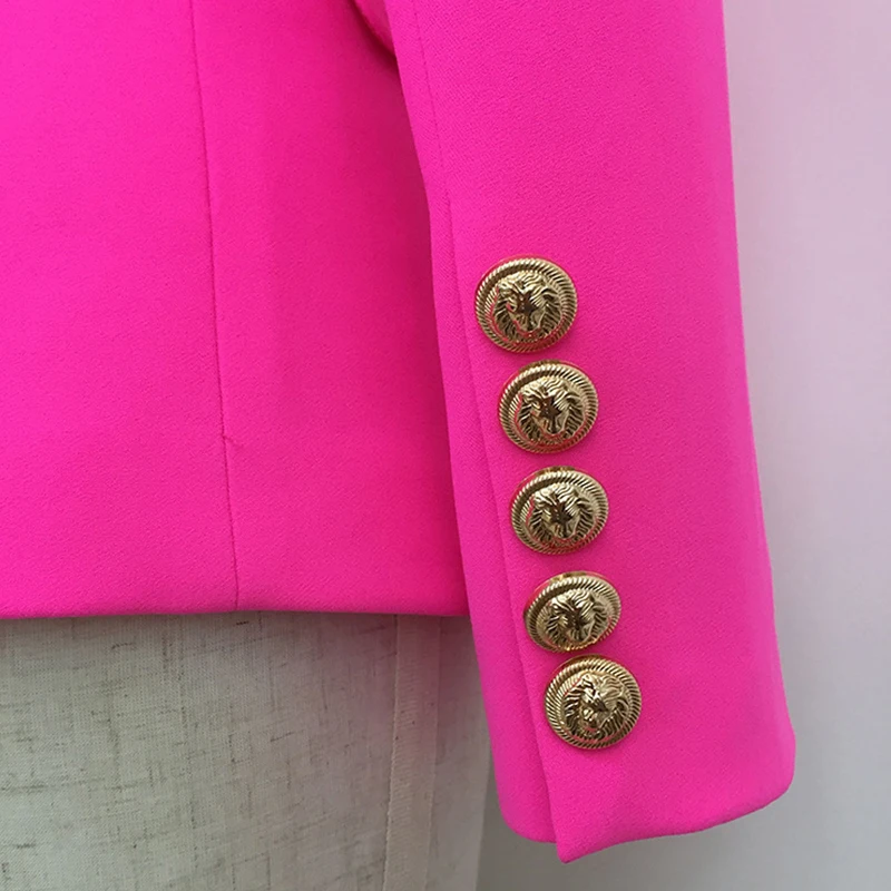 Orange Fushia Rose Blazer Women Office Ladies Gold Double Breasted Buttons Rose Pink Autumn New Fashion Women\'s  Blazers Jacket