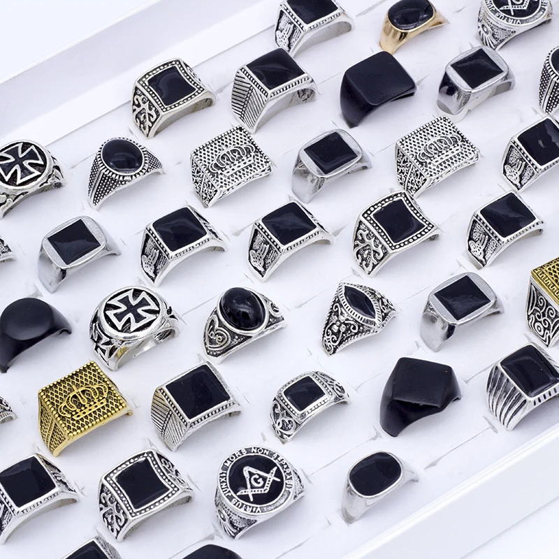 20 Pcs/Lot Geometric Square Classic Metal Men Rings Fashion Jewelry Wholesale Party Gifts Size 17mm-22mm