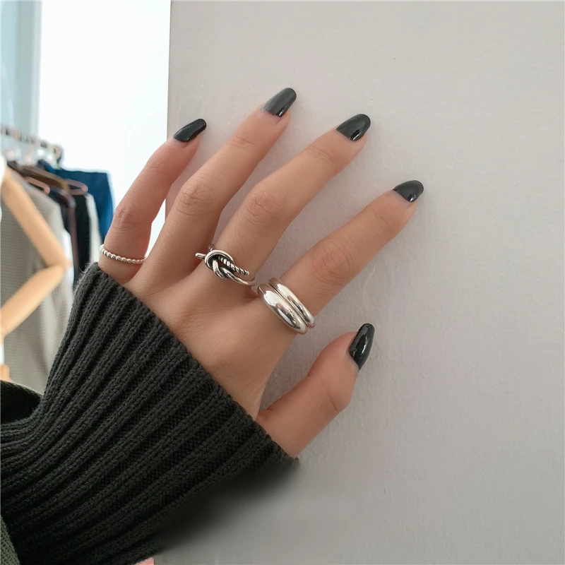 LIVVY Silver Color Geometric Circle Adjustable  Ring Minimalist INS Fashion Jewelry For Women Girl Party Gift