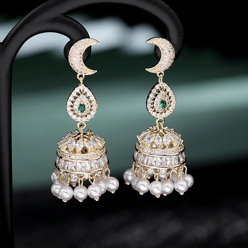 1pair Fully-jewelry Cubic Zircon Earring Sexy Bell Pearl Exquisite Earrings Drop Woman Fashion Jewelry