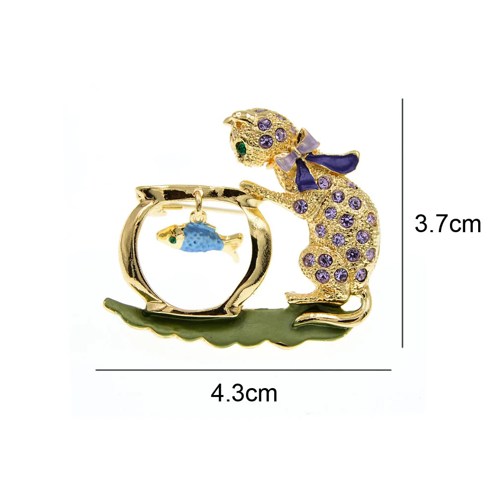 CINDY XIANG Cute Rhinestone Cat Brooch Kids Animal Pin Fish Jewelry Winter Accessories 2 Colors Available Kitty Ornament