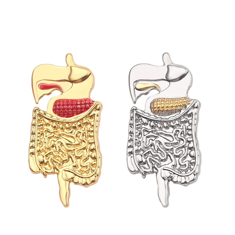 المسامير شكل بروش الذهب والفضة اللون المعادن الطبية دبوس الطبيب شارة الأمعاء بروش الجهاز الهضمي الجهاز الطبي مجوهرات