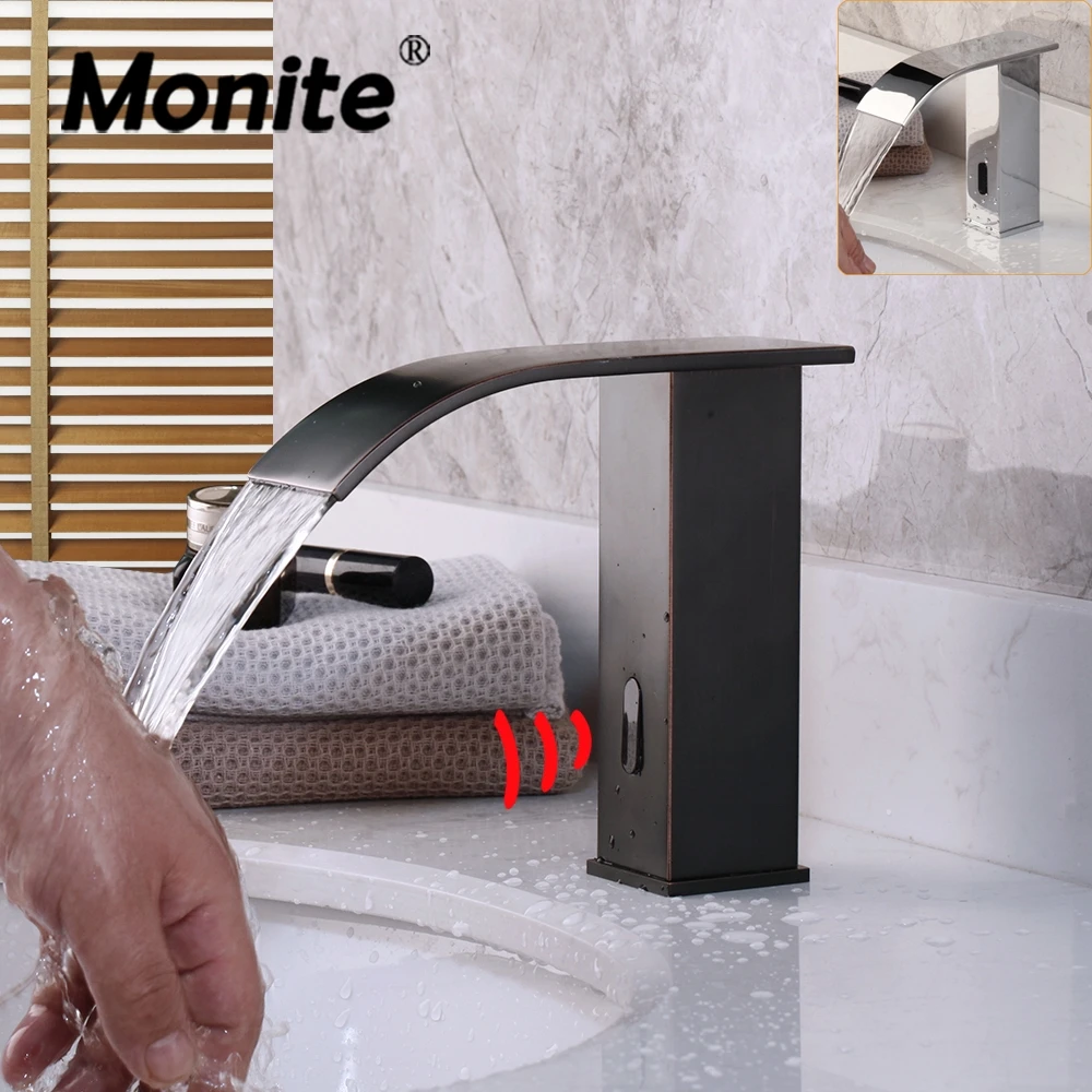 

Monite Black ORB Automatic Hands Touch Free Sensor Soild Brass Waterfall Bathroom Wash Basin Sink Mixer Tap Faucet Water Tap