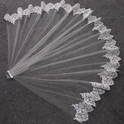 Customized Short Lace Wedding Veil with Comb Bling Sequins Lace One Layer Bridal Veil White Ivory Veil for Bride Welon
