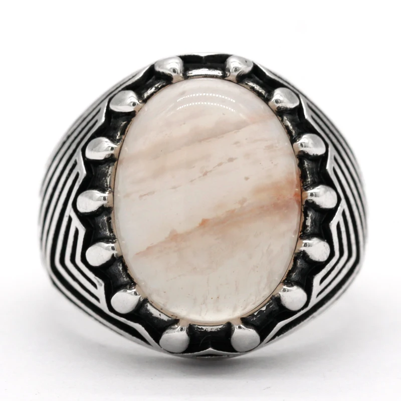 925 Sterling Silver Men's Ring Natural Quartzite Retro Trend Wedding Men's Turkish Jewelry Ring Suitable For Family And Friends