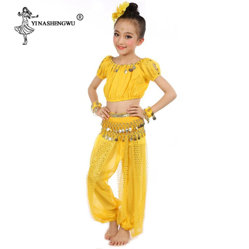 Conjunto de traje de danza del vientre para niños, Ropa de baile india, conjunto de trajes de danza Oriental, actuación de danza del vientre, novedad