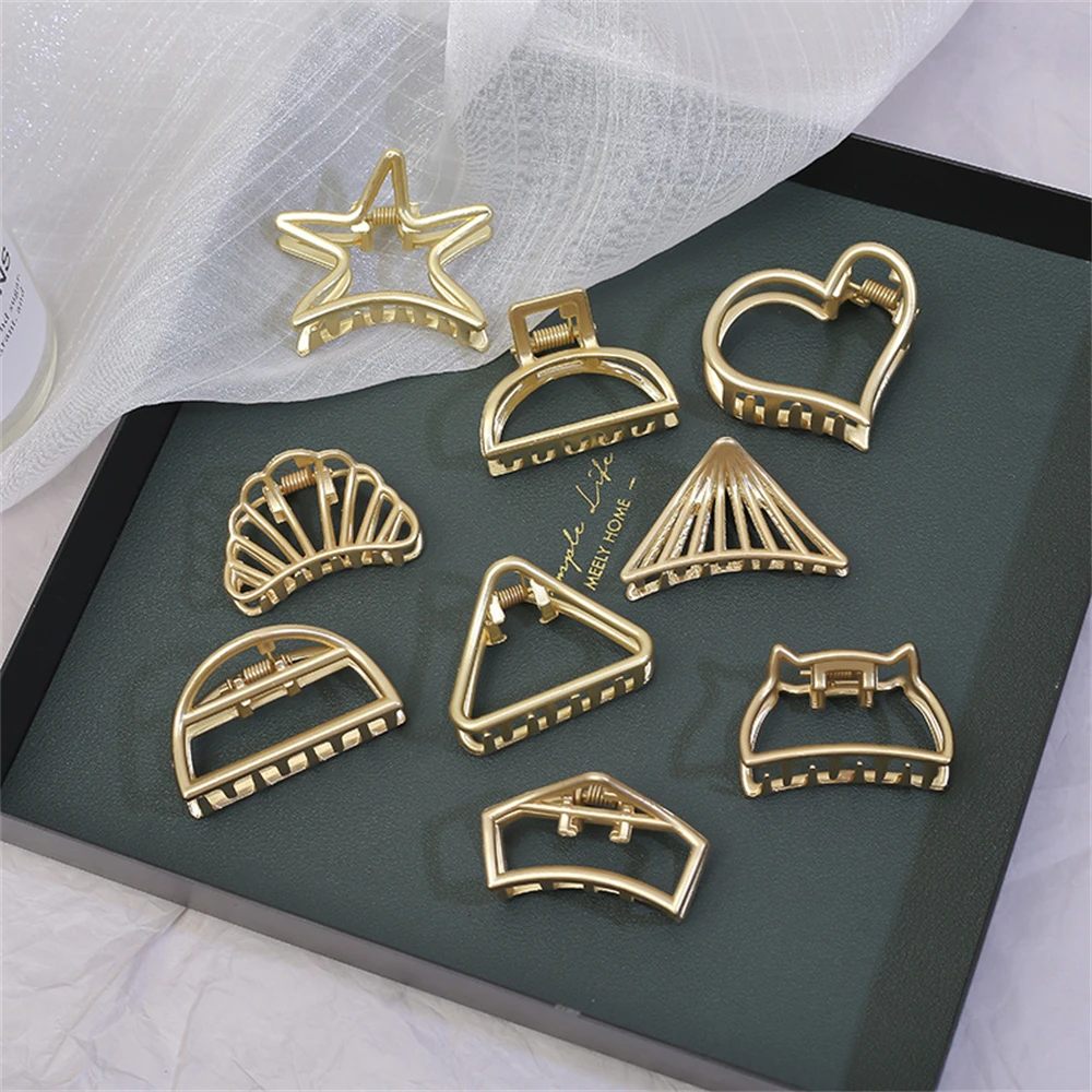 New Women Girls Cute Hollow Geometric Gold Alloy Hair Claws Simple Hair Clips Fashion Hairpins Hair Accessories